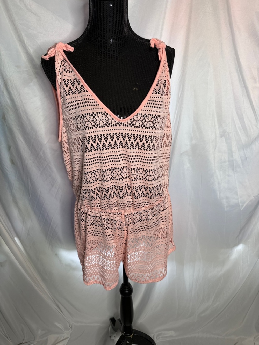 No Boundaries Pink Crochet Romper Swim Cover-Up